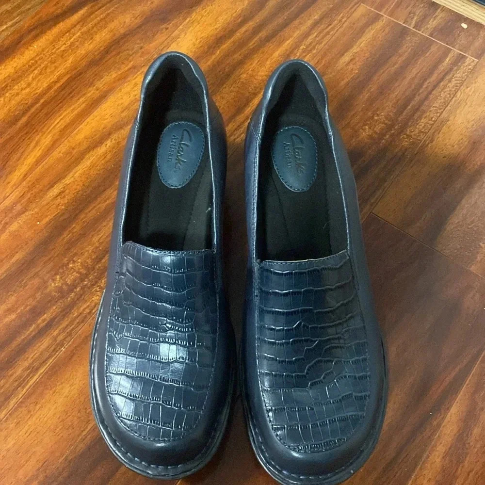 Clarks Artisan Mill Square blue-Black Leather Croco-Print Casual Loafer Size 9.5